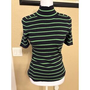 Free Assembly Women's Short Sleeve Mock Neck Striped Sweater, M, NWT, Stretchy
